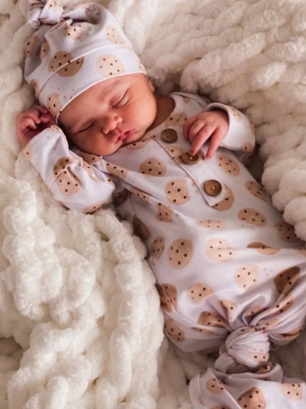 Caden Lane Cookie Crumble Newborn Hat & Knot Gown Set NB